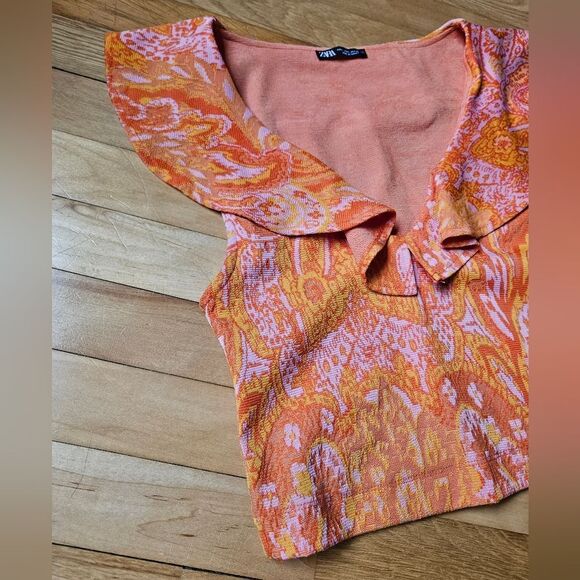 Zara Orange Paisley Women's Top - Picture 4 of 8